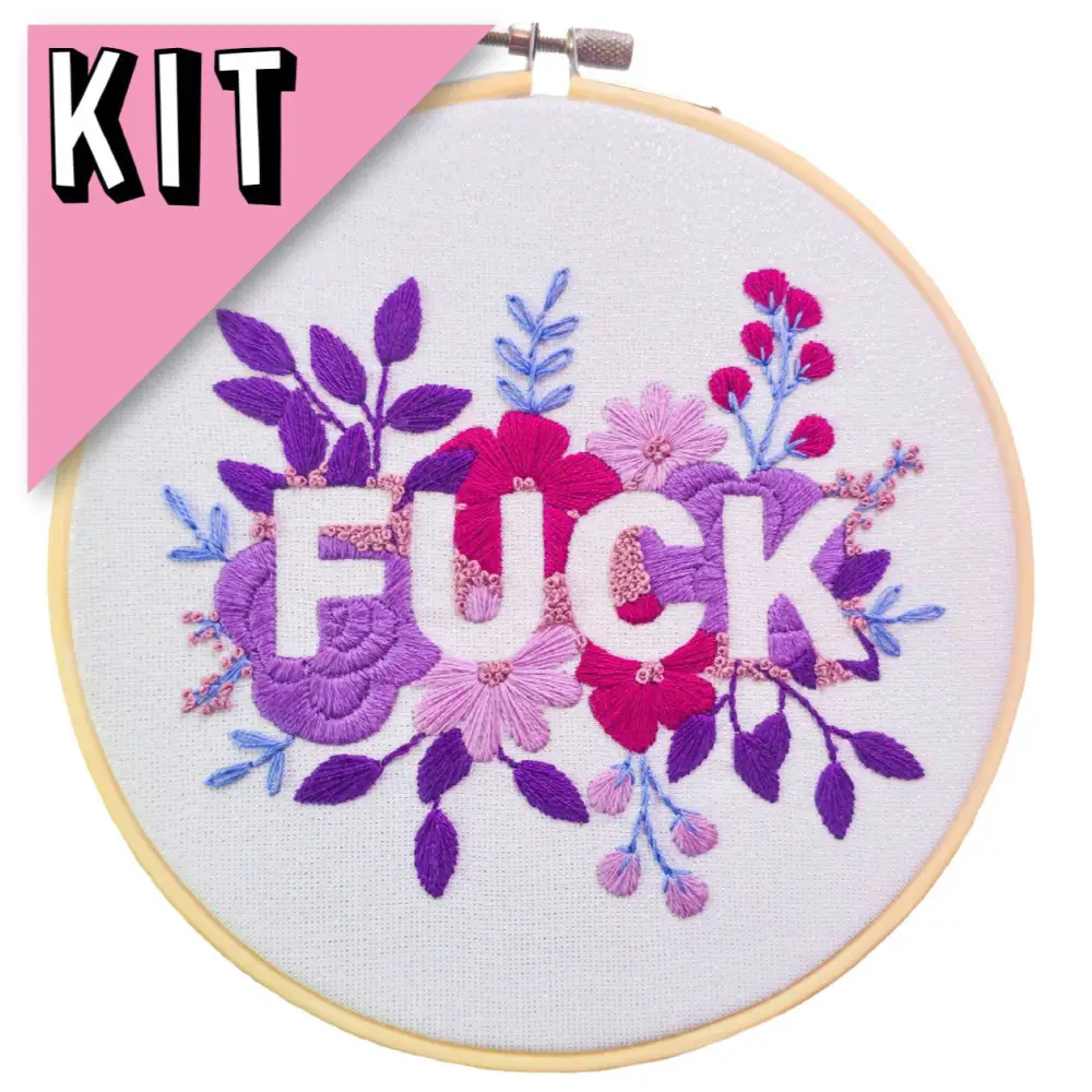 Purple Negative Space FUCK Embroidery Kit Beginner Friendly Kits