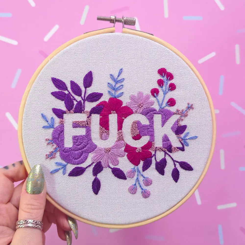 Purple Negative Space FUCK Embroidery Kit Beginner Friendly Kits