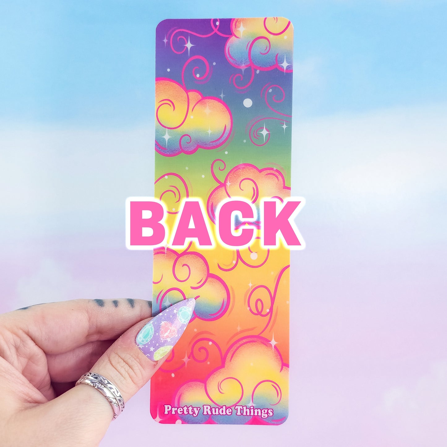 Rainbow Holographic Clouds Bookmark – Cute Colorful Bookmark, Book Lover Gift