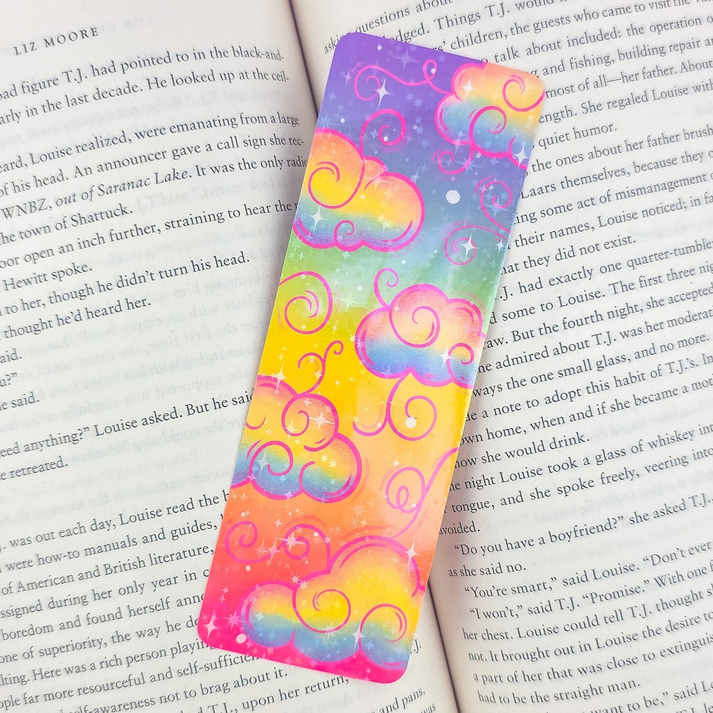 Rainbow Holographic Clouds Bookmark – Cute Colorful Bookmark, Book Lover Gift