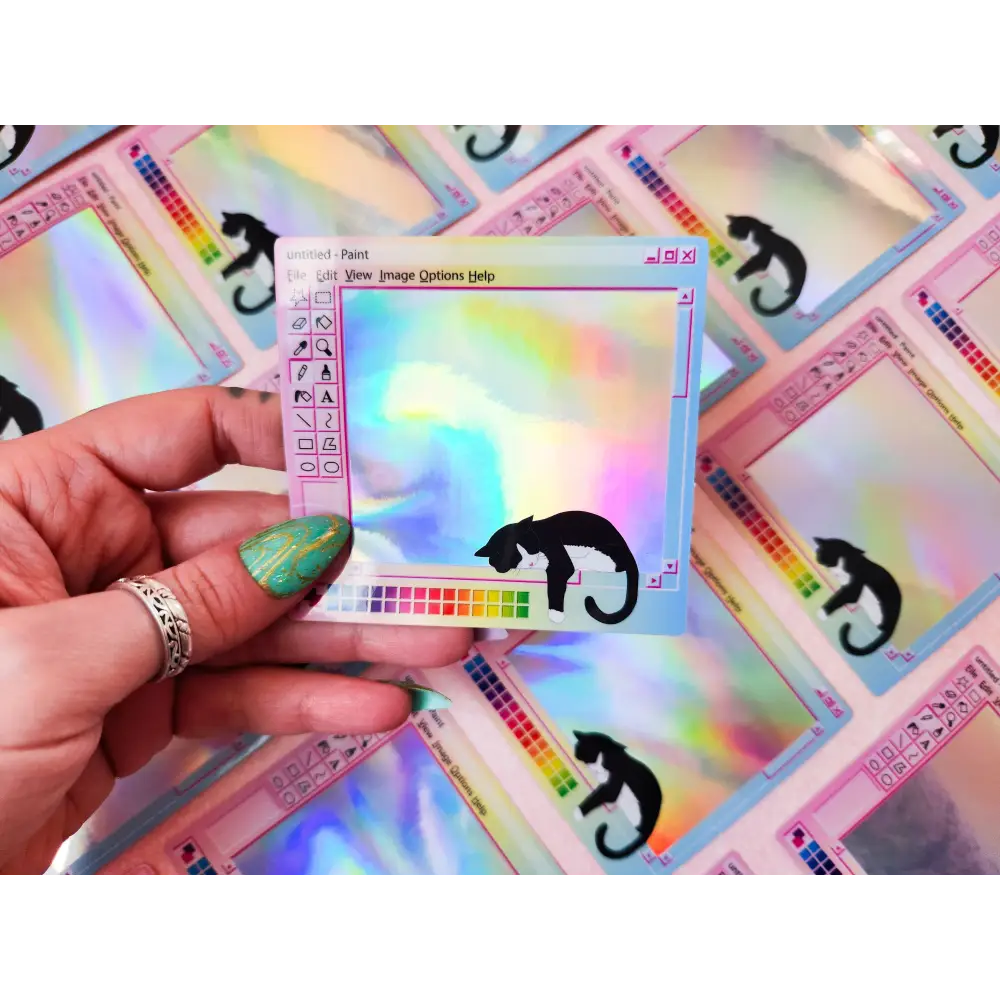Rainbow Pastel MS Paint Sleeping Cat Holographic Sticker 3.2 x 3 in. Stickers