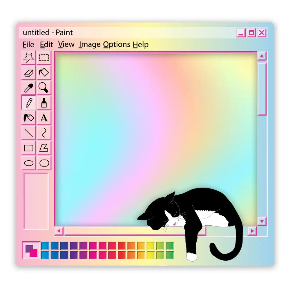 Rainbow Pastel MS Paint Sleeping Cat Holographic Sticker 3.2 x 3 in. Stickers