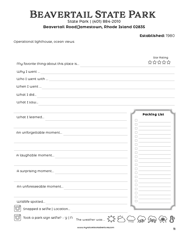 Rhode Island State Parks - Adventure Planning Journal