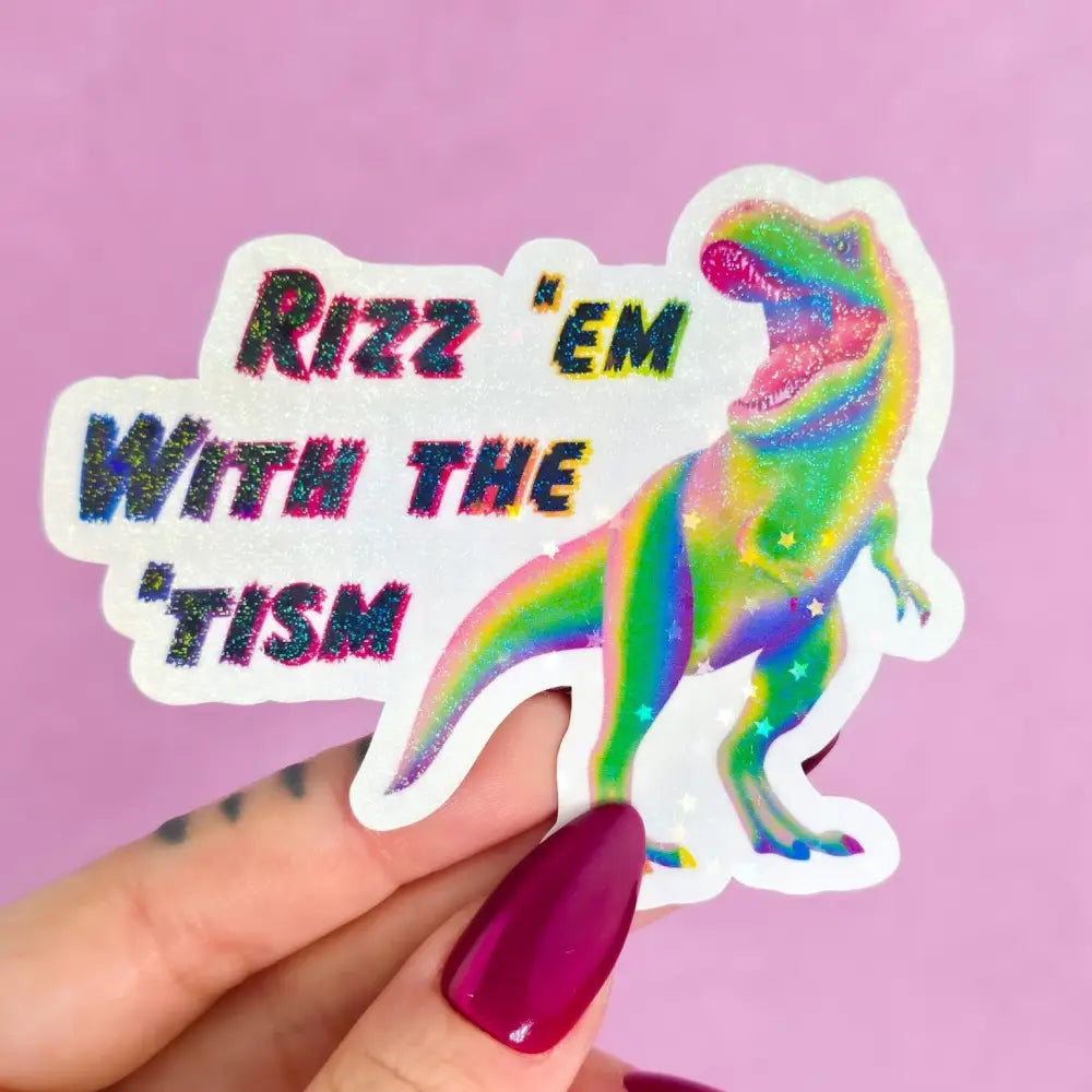 Rizz ‘em with the ‘Tism T Rex Sticker Sand Star Stickers