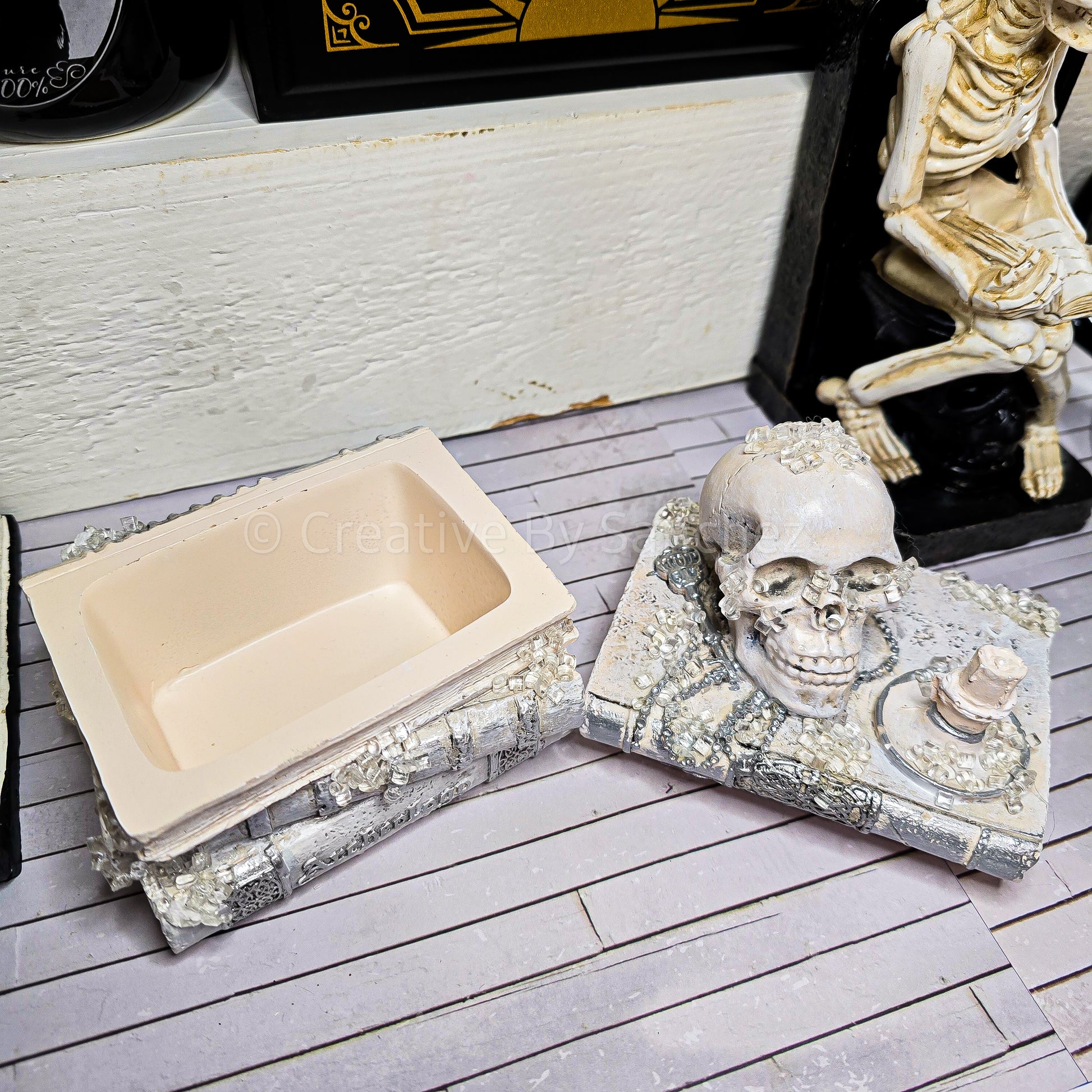 Tabletop Book Box with Skull, Trinket Dish - Creative By Sanchez