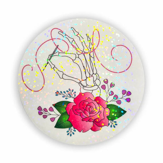 Skeleton Hand Holographic Sticker 3in. Stickers