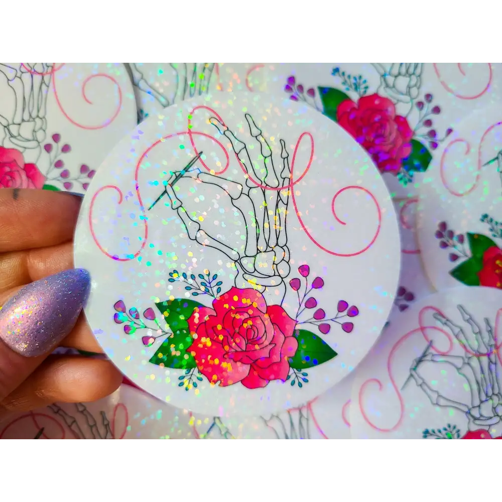 Skeleton Hand Holographic Sticker 3in. Stickers