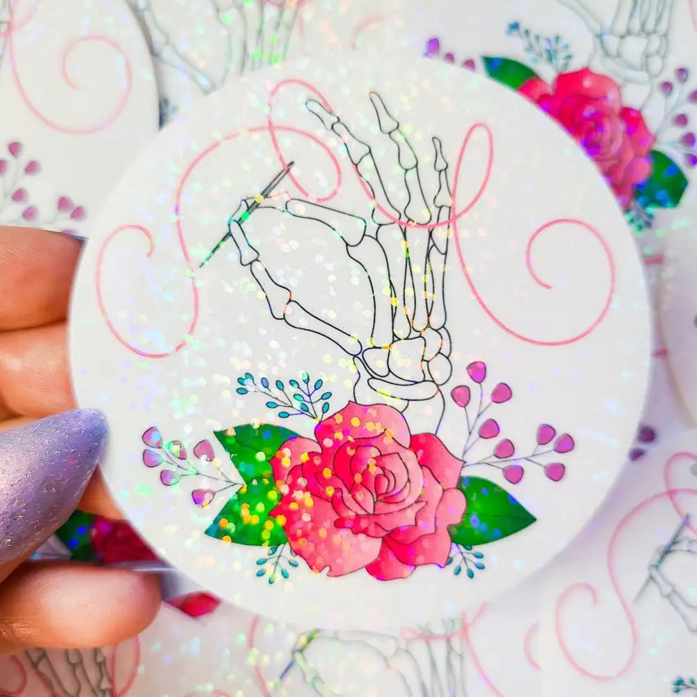 Skeleton Hand Holographic Sticker 3in. Stickers