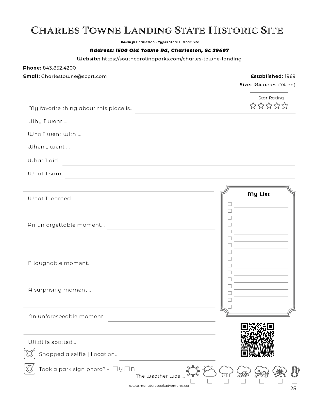 South Carolina State Parks - Adventure Planning Journal