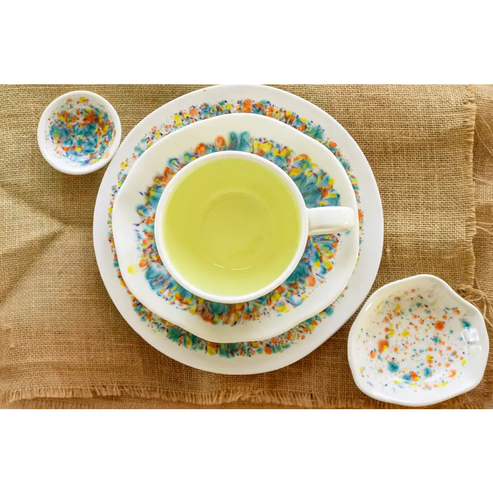 Spring Artisan Soup Mugs Specked Set/4 Ceramic