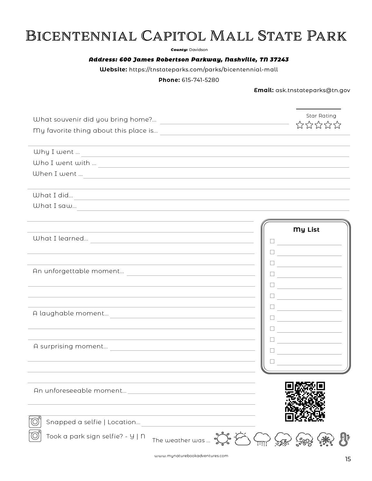 Tennessee State Parks - Adventure Planning Journal