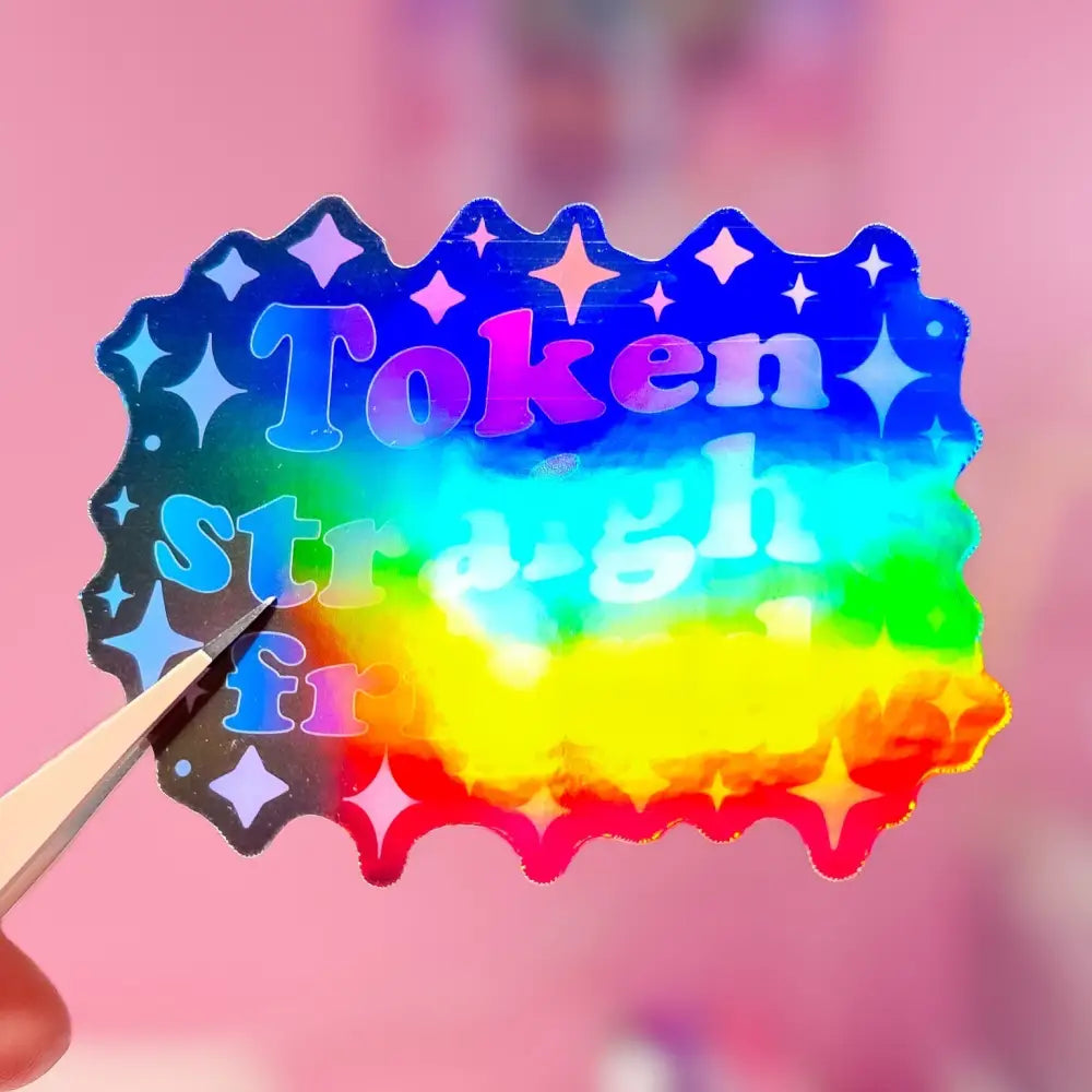Token Straight Friend Holographic Sticker 3.1 x 2.4 in. Linear Stickers