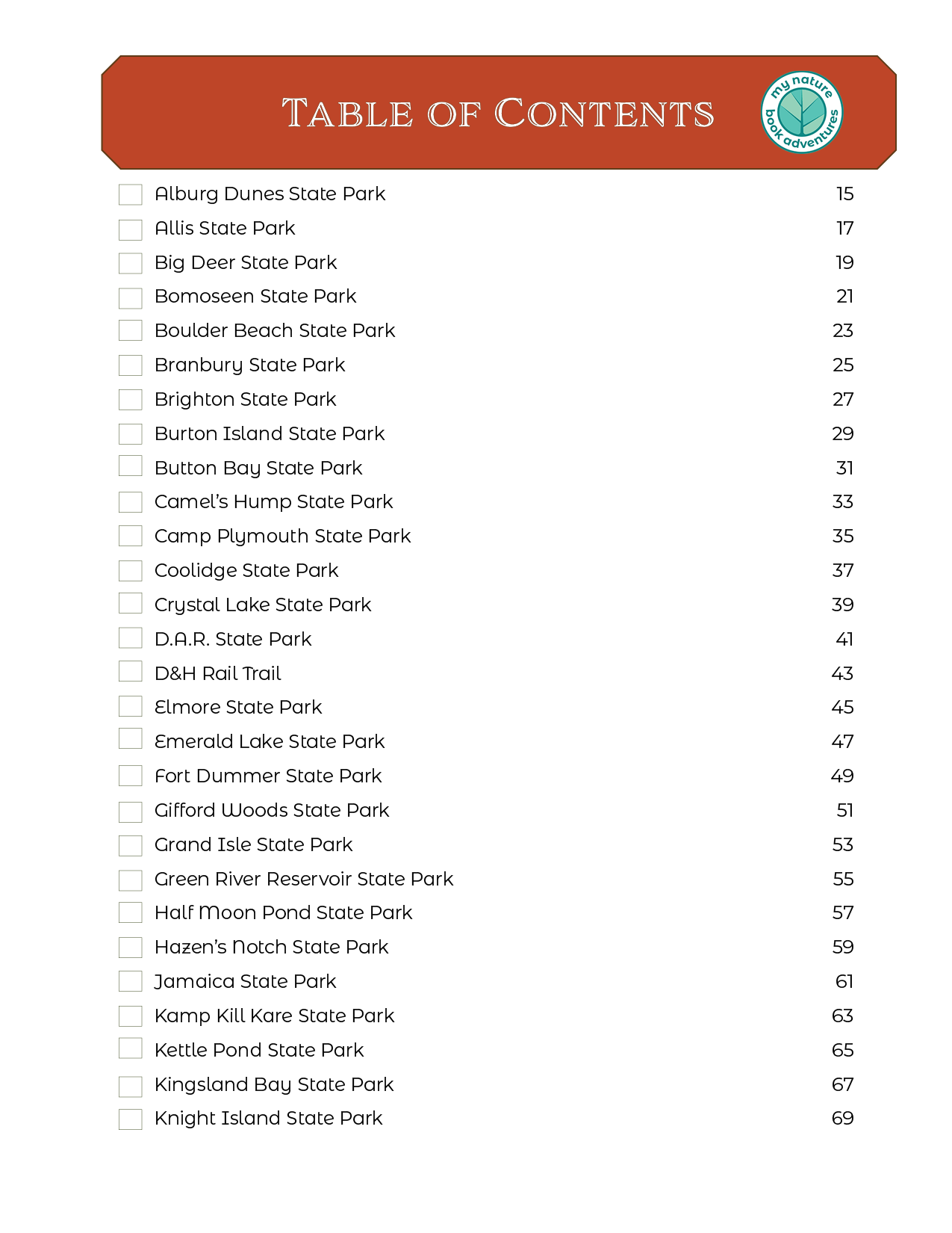 Vermont State Parks - Adventure Planning Journal
