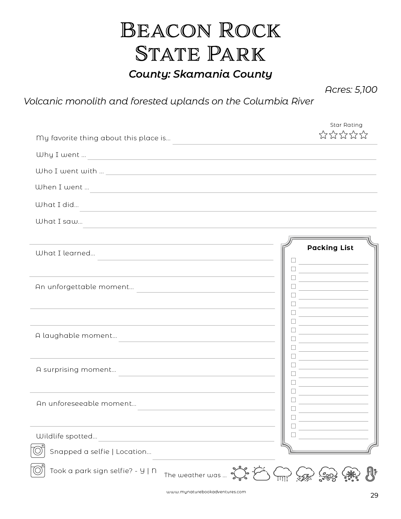 Washington State Parks - Adventure Planning Journal