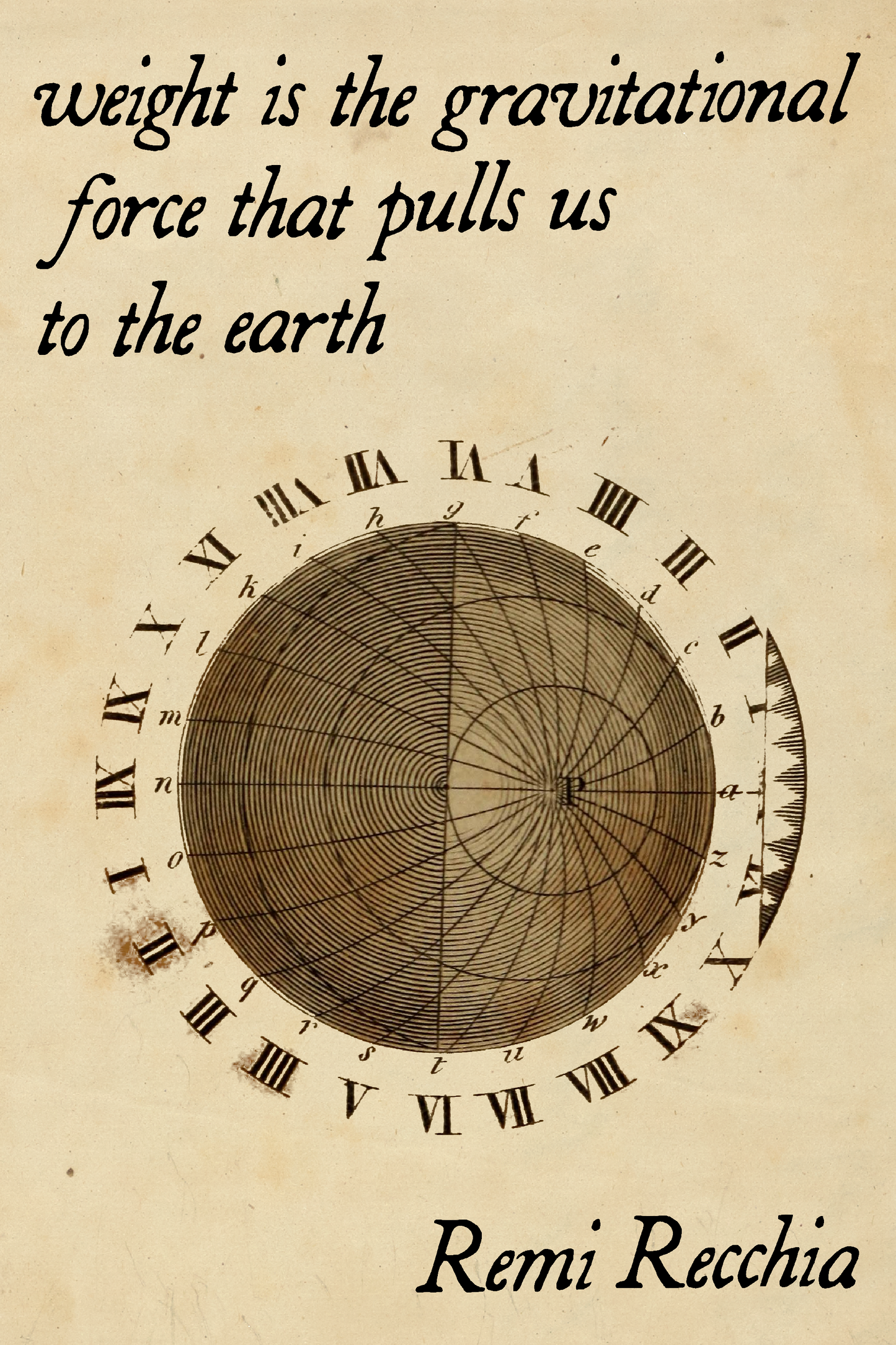 weight is the gravitational force that pulls us to the earth, by Remi Recchia