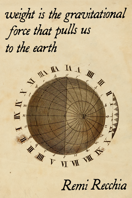 weight is the gravitational force that pulls us to the earth, by Remi Recchia