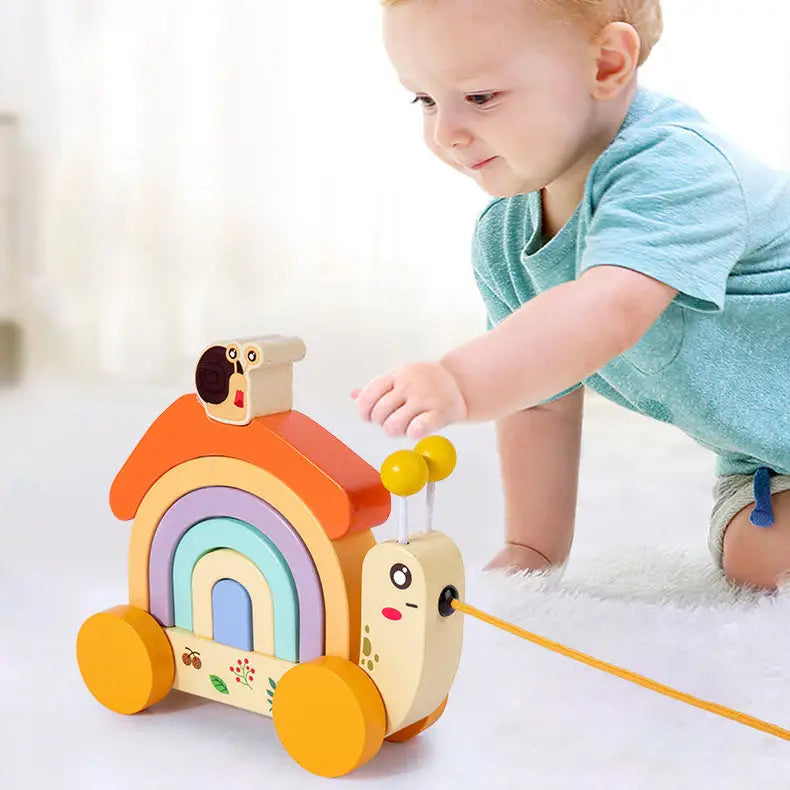 Wooden children’s rainbow snail Rainbow Snail Tractor