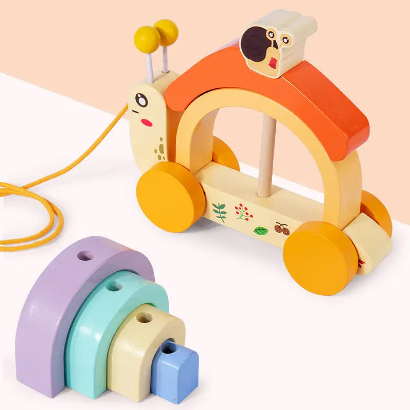 Wooden children’s rainbow snail Rainbow Snail Tractor