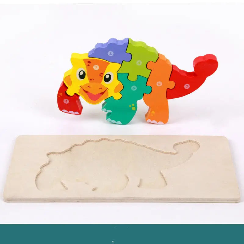 Wooden Three dimensional Dinosaur Puzzle Jialong Learning Toys