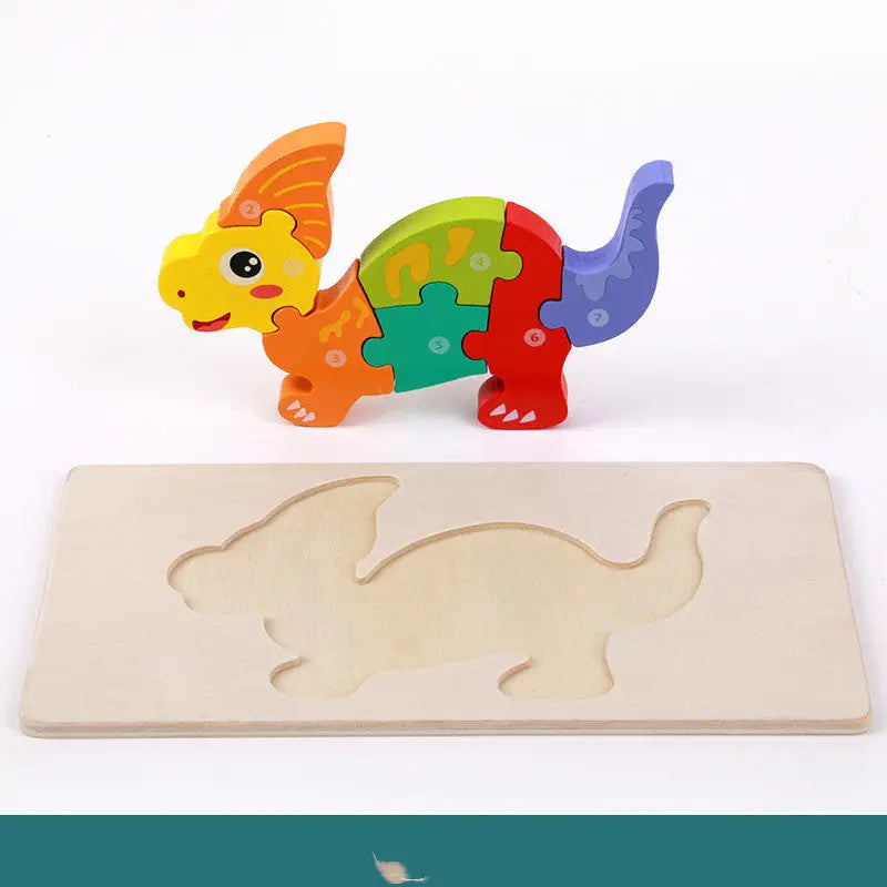 Wooden Three dimensional Dinosaur Puzzle Paraganglion Learning Toys