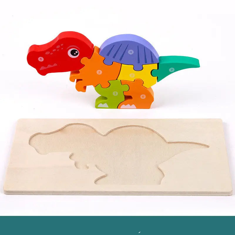Wooden Three dimensional Dinosaur Puzzle Spinosaurus Learning Toys
