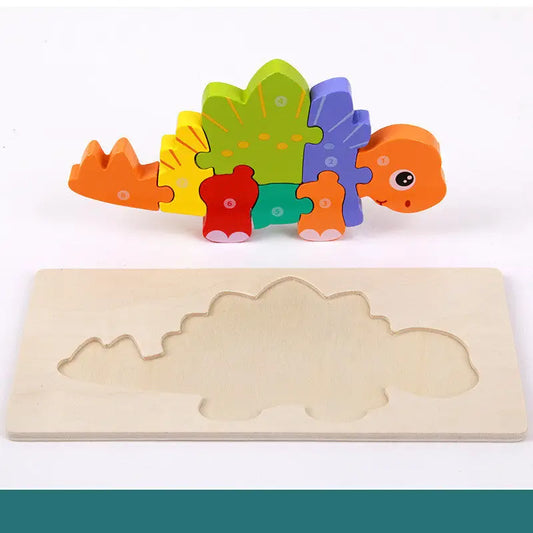 Wooden Three dimensional Dinosaur Puzzle Stegosaurus Learning Toys